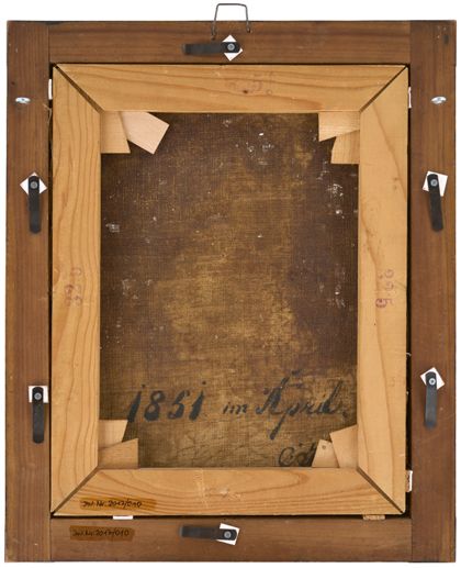 Gemälderückseite beschriftet und mit Inventar-Nummer versehen.